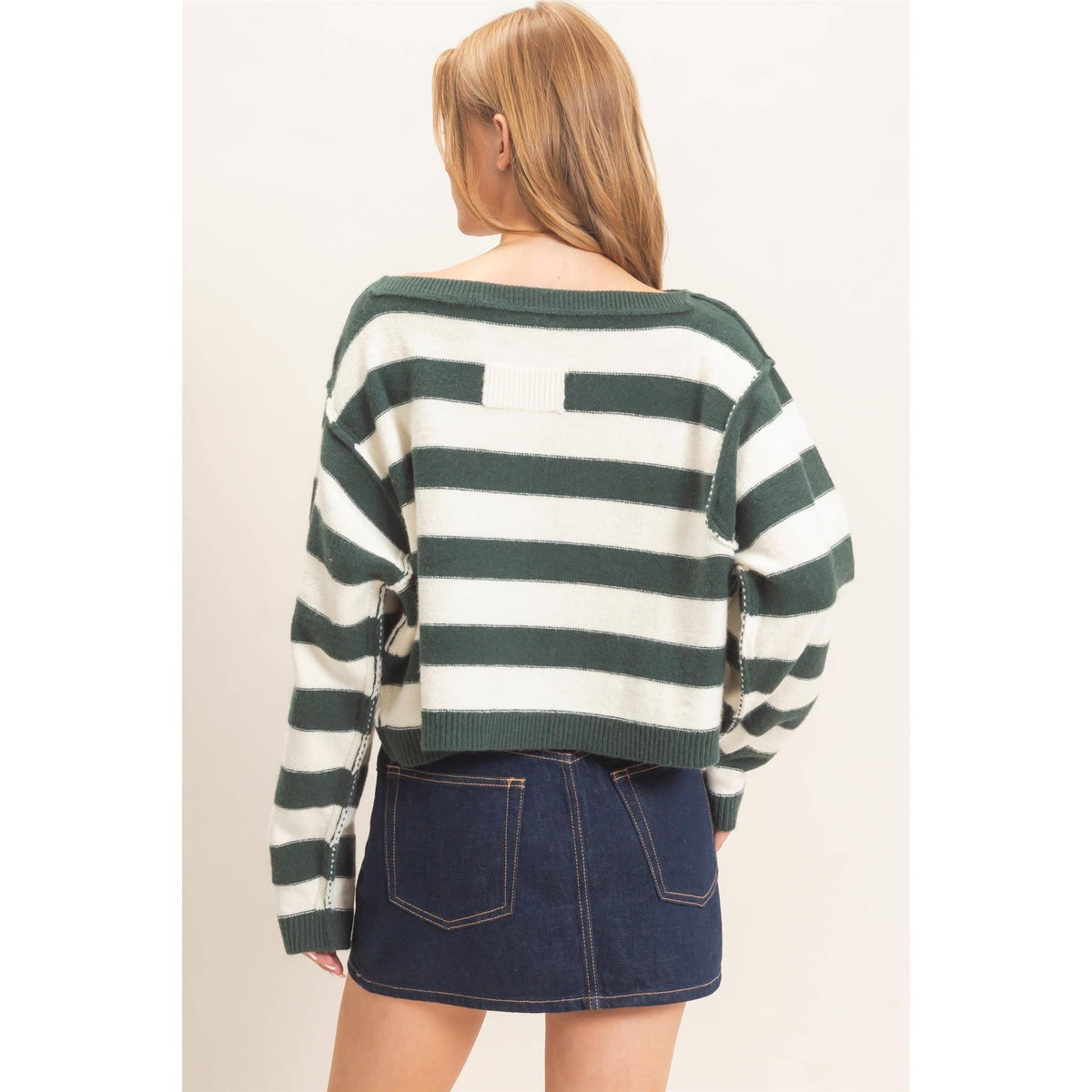 Striped Boat Neck Knit Sweater