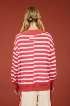 CONTRAST WIDE NECK LONG SLEEVE STRIPE KNIT TOP (PRE-ORDER)