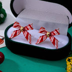Holiday Red&White Peppermint Striped Bow Earrings | 80E63567