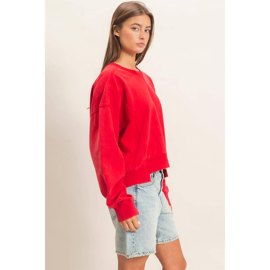 Acid Wash Seam Detail Crew Neck Sweatshirt