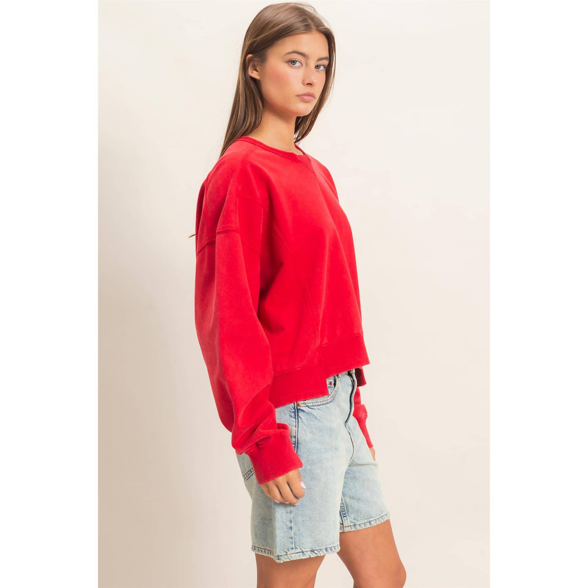 Acid Wash Seam Detail Crew Neck Sweatshirt