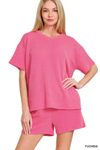 `.SI-26647 Corded Rib Short Sleeve Tee & Short Pants 2PC Set