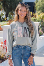 PRAY Striped Embroidered Patch Pullover Sweatshirt S-4X