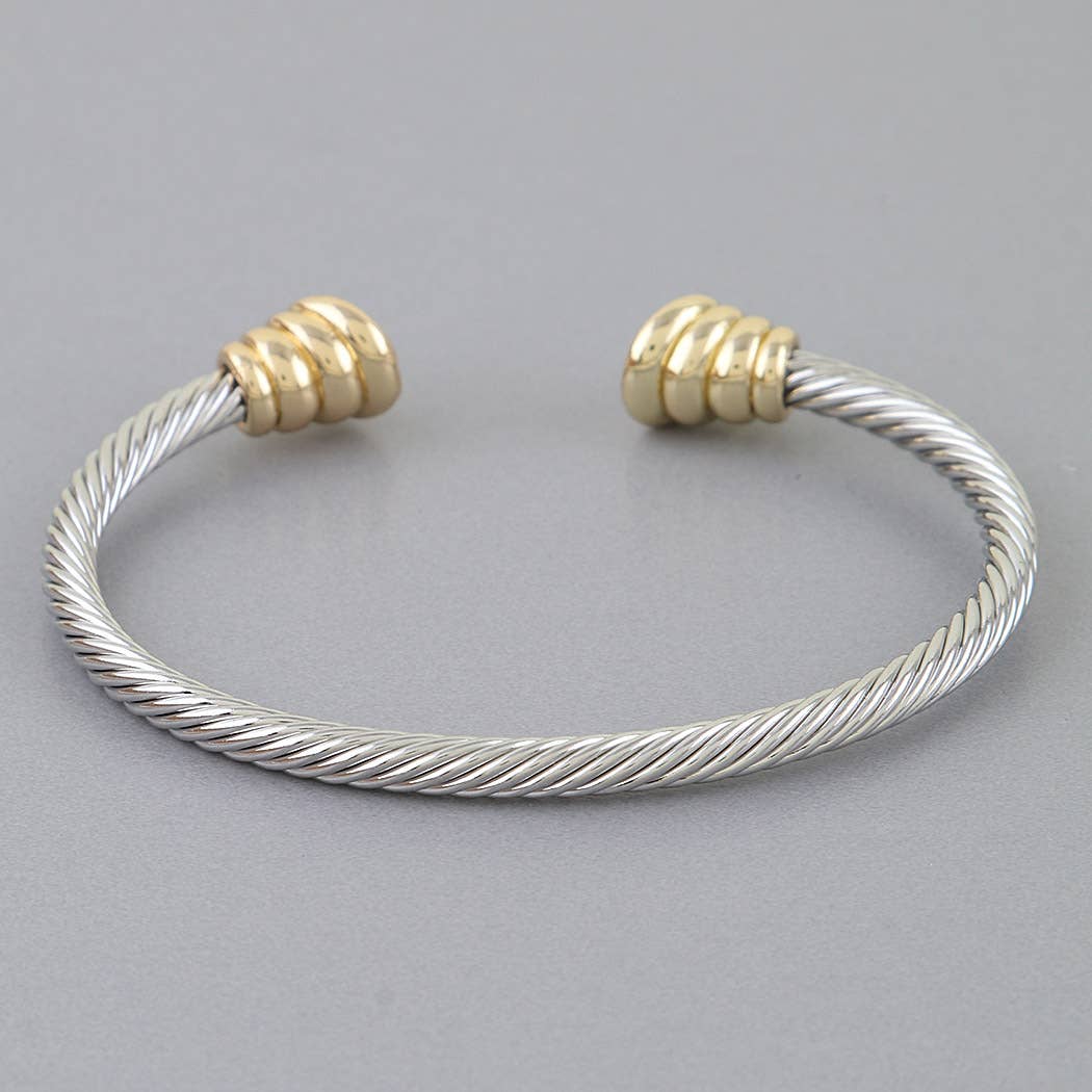 Bejeweled Two Toned Twisted Cuff Bracelet