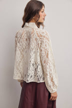 Sheer Lace Tie Neck Blouse FT0059