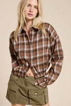 Plaid Button Up Crop Shirt