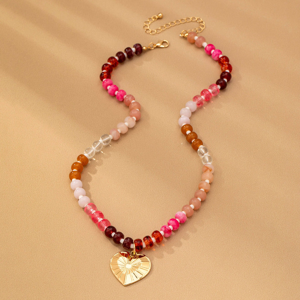 MULTI BEADED CHAIN HEART CHARM NECKLACE | 80N92630