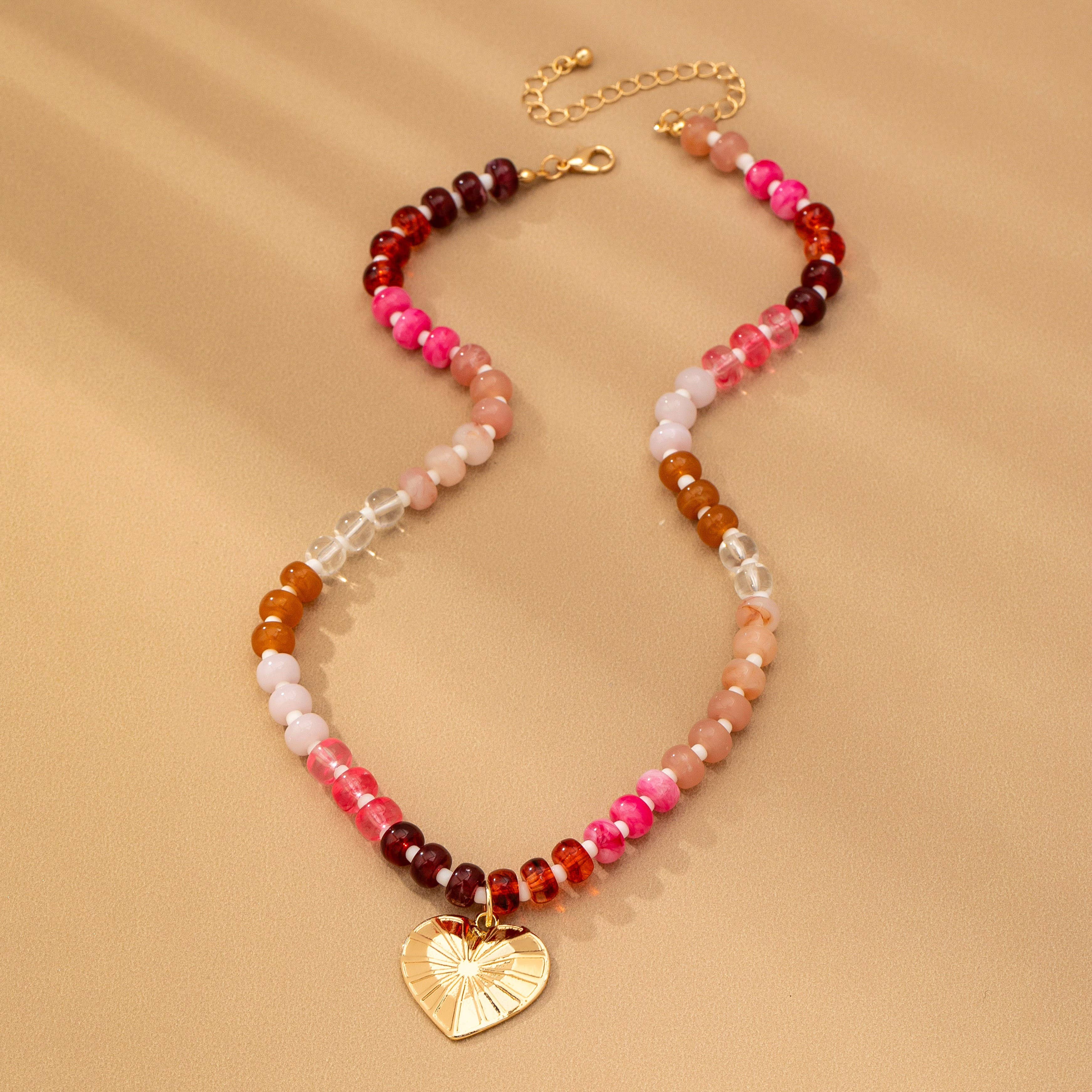 MULTI BEADED CHAIN HEART CHARM NECKLACE | 80N92630