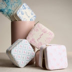 Travel-Ready Blue Floral | Jewelry Box with Pink Bow