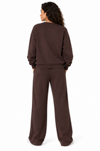 Fleece lined sweat shirt with wide leg loungewear 2 pcs set