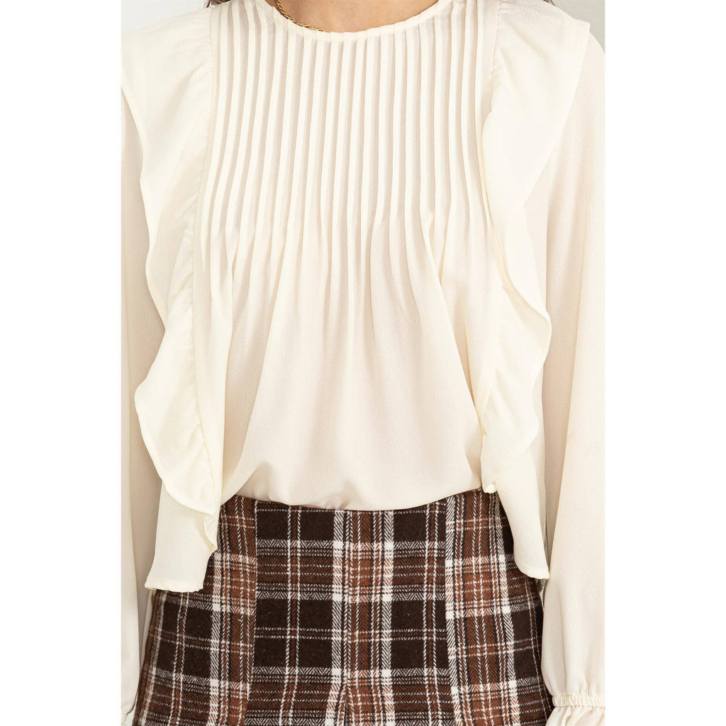 Pintuck Ruffle Detail Woven Blouse