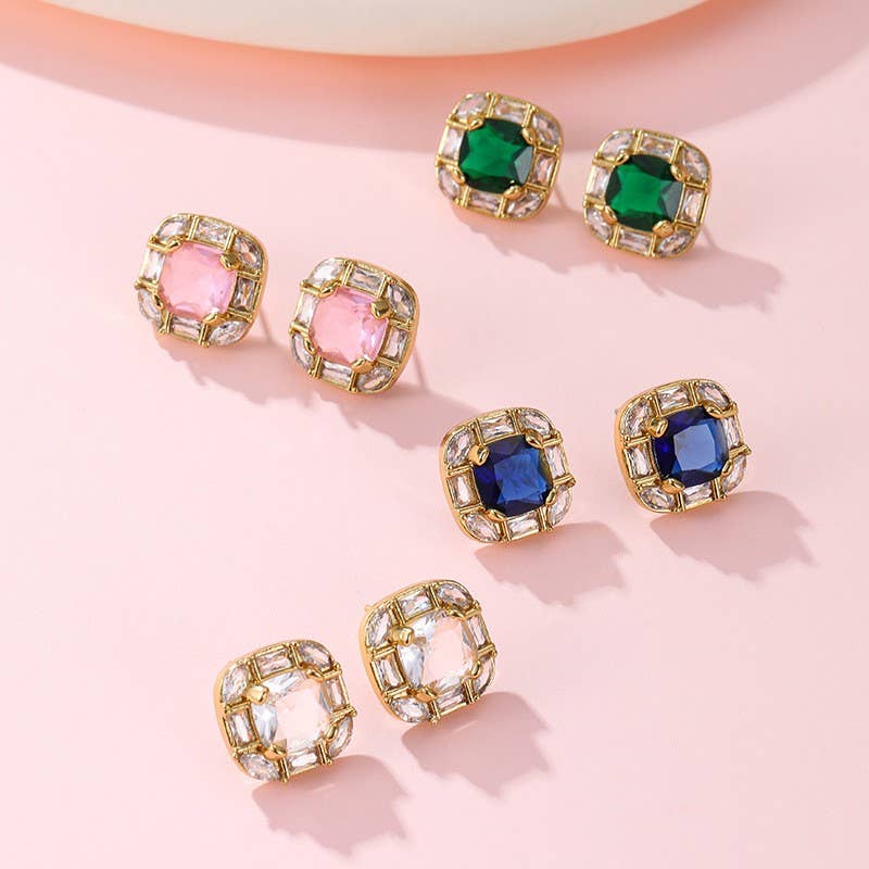 Cushion-Cut Jewel Stud Earrings | 40E521