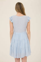 STRIPE V NECK BUTTON DOWN TIERED MINI DRESS