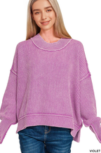 `Washed Side Slit Oversized Cropped Sweater SI-26510 Zenana