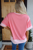PRETTY BASH Colorblock 3/4 Sleeve Raw Seam High-Low Top