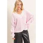 Striped V-Neck Ribbed Sweater