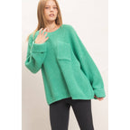 Ribbed Knit Patch Pocket Sweater