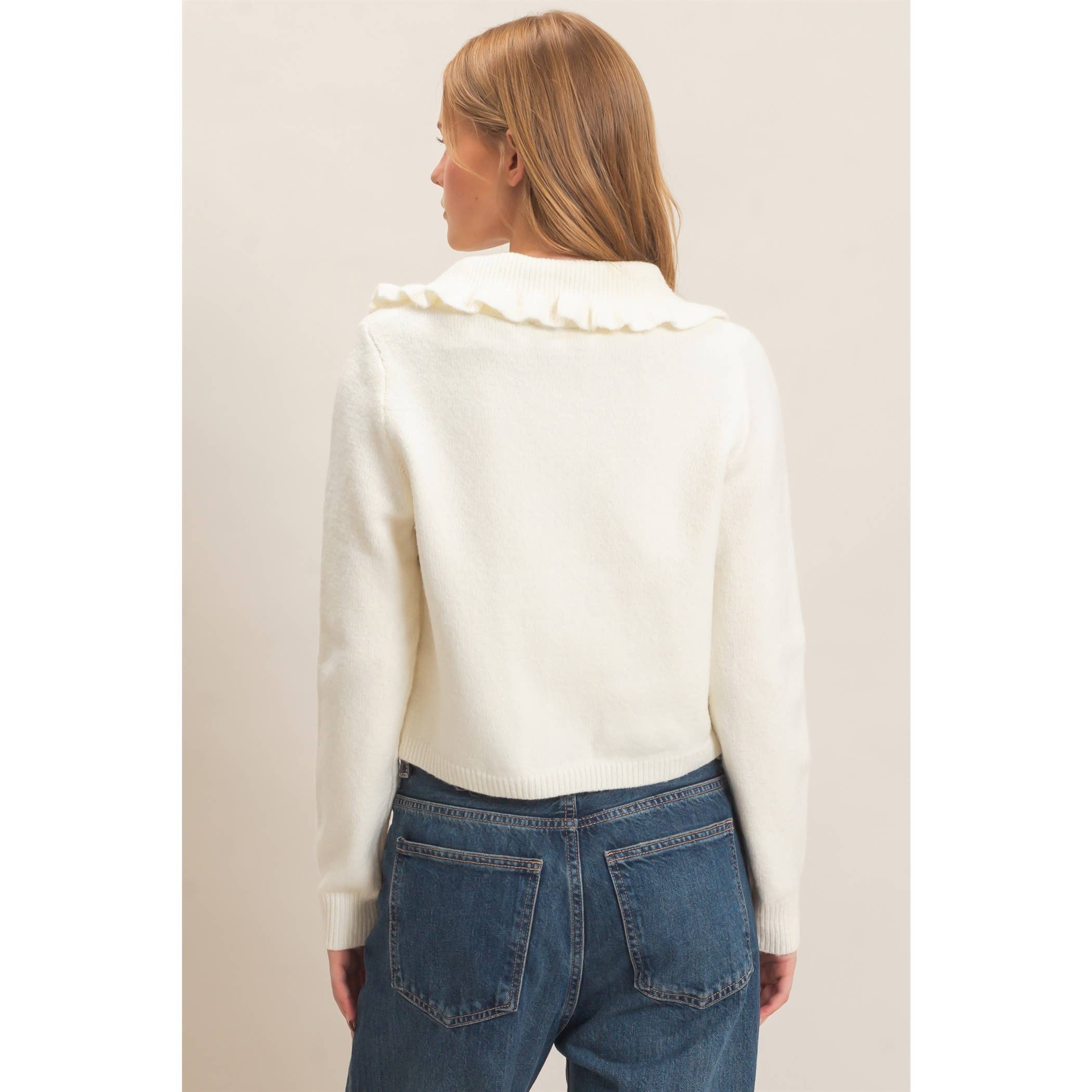 Ruffled Collar Knit Cardigan