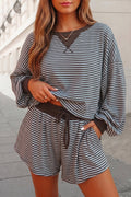 Striped Print Long Sleeve Top Loose 2pcs Set | S-XL