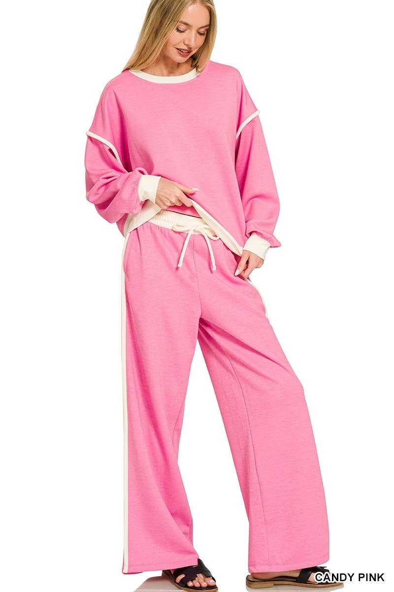 Scuba Contrast Trim Piping Detail Sweatshirts And Pants Set