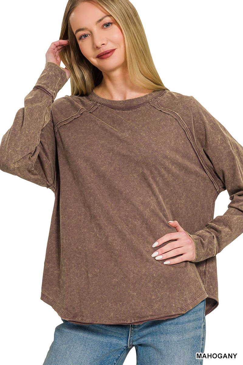 Washed Scoop Neck Long Sleeve Top Zenana