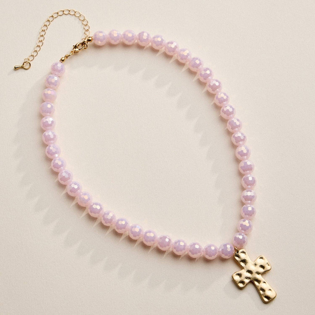 Faceted Beaded Necklace with Hammered Cross Pendant