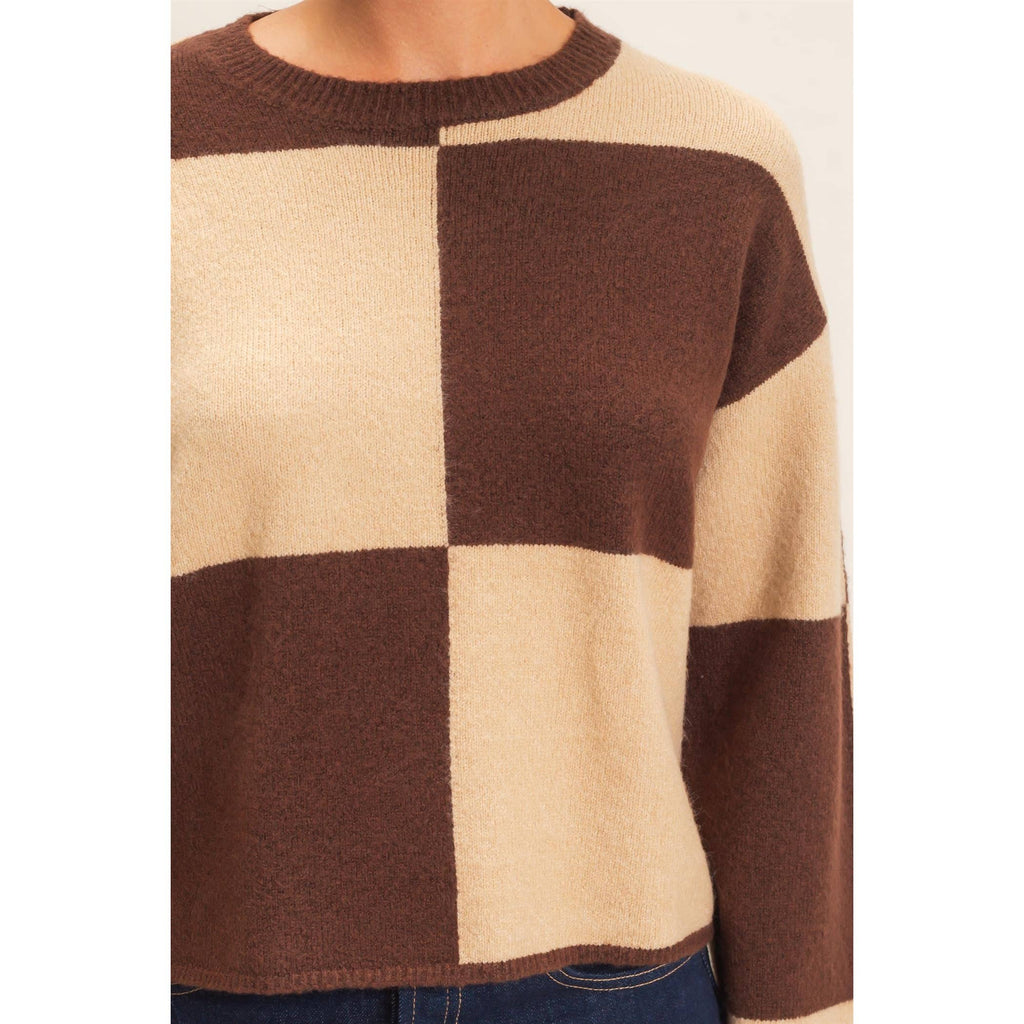 Crew Neck Checkered Sweater