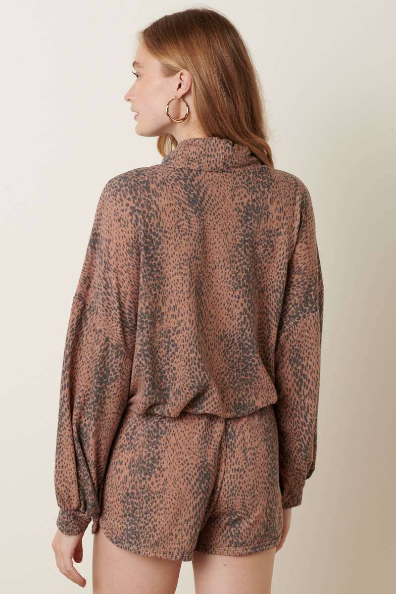 ANIMAL PRINT COWL NECK SHORT SET