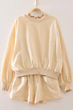 NT12725SET-Lace Trim Sweatshirt & Shorts Lounge Set