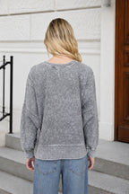 ACID WASH LONG SLEEVE SIDE SLIT KNIT TOP