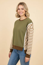 HT20057 Contrast Stripe Sleeve Pullover