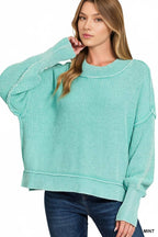 `Washed Side Slit Oversized Cropped Sweater SI-26510 Zenana