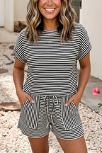 LDC Stripe Breathable Textured Knit Short 2pcs Set