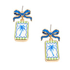 Bow Shell Print Square Frame Drop Earrings