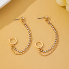 Rhinestone & Gold Double Chain Drapes Drop Earrings|80E63021