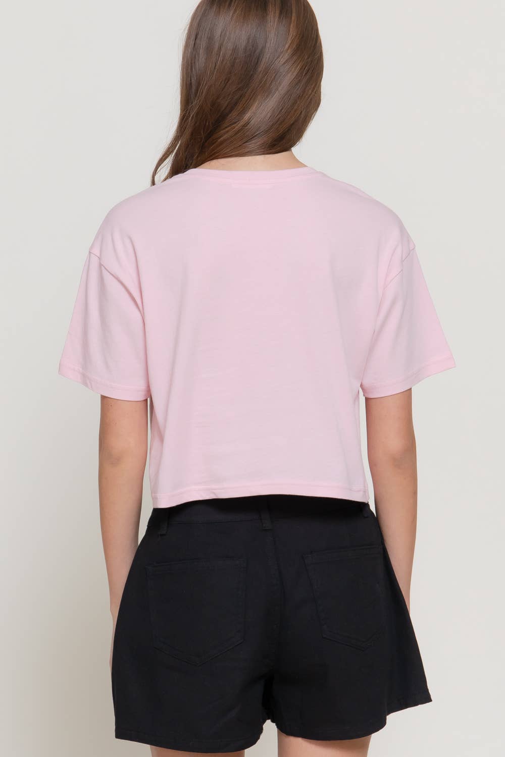 Short Sleeve Round Neck Print Knit Crop Top