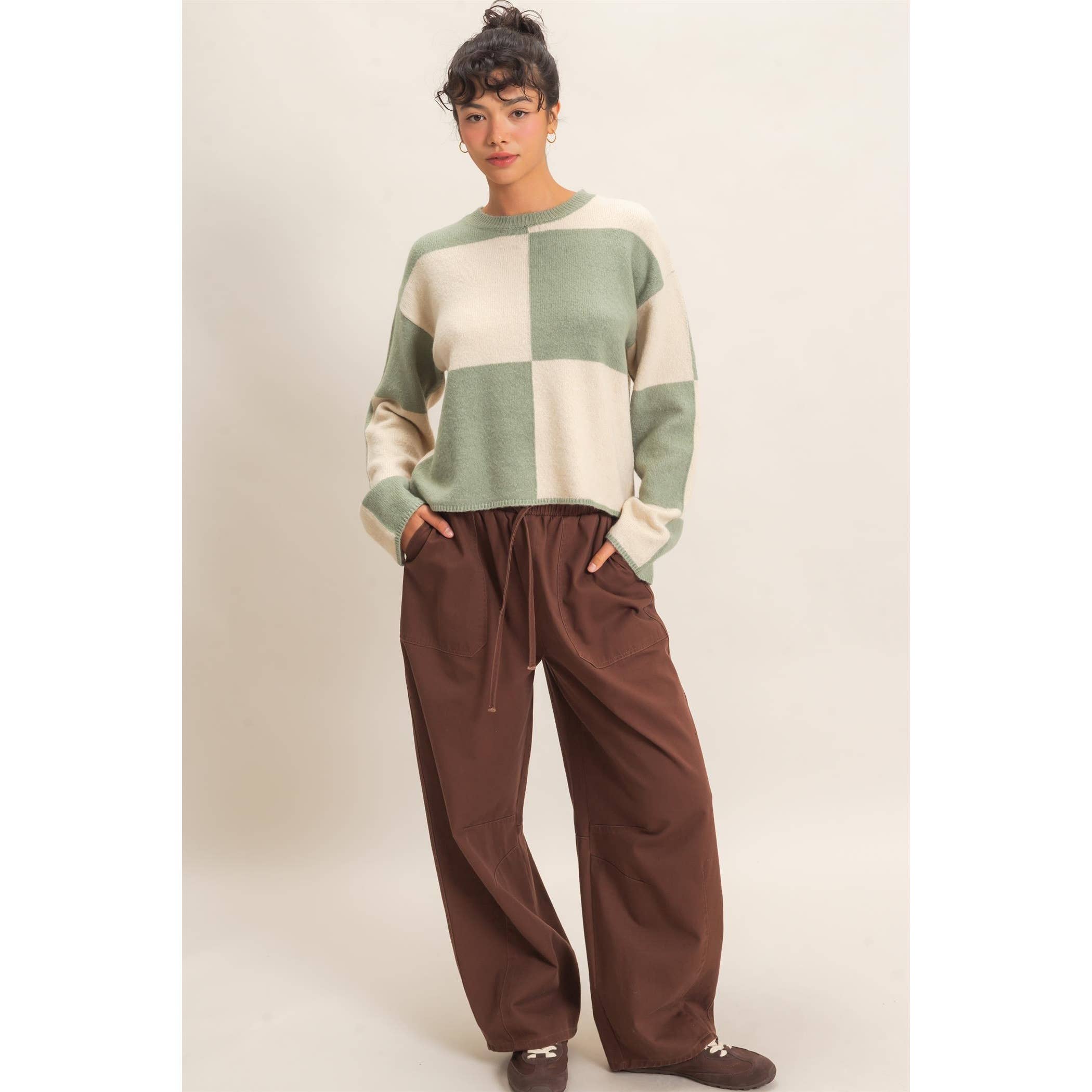 Crew Neck Checkered Sweater