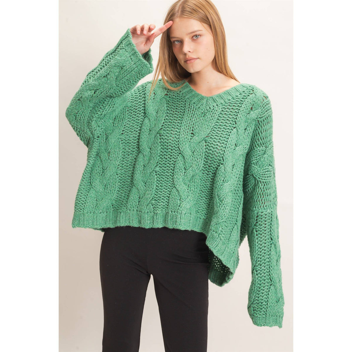 Cable Knit V-Neck Sweater
