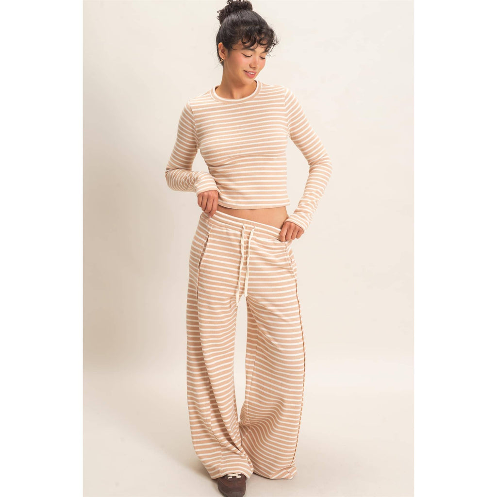 Striped Waffle Long Sleeve Top & Pants Set