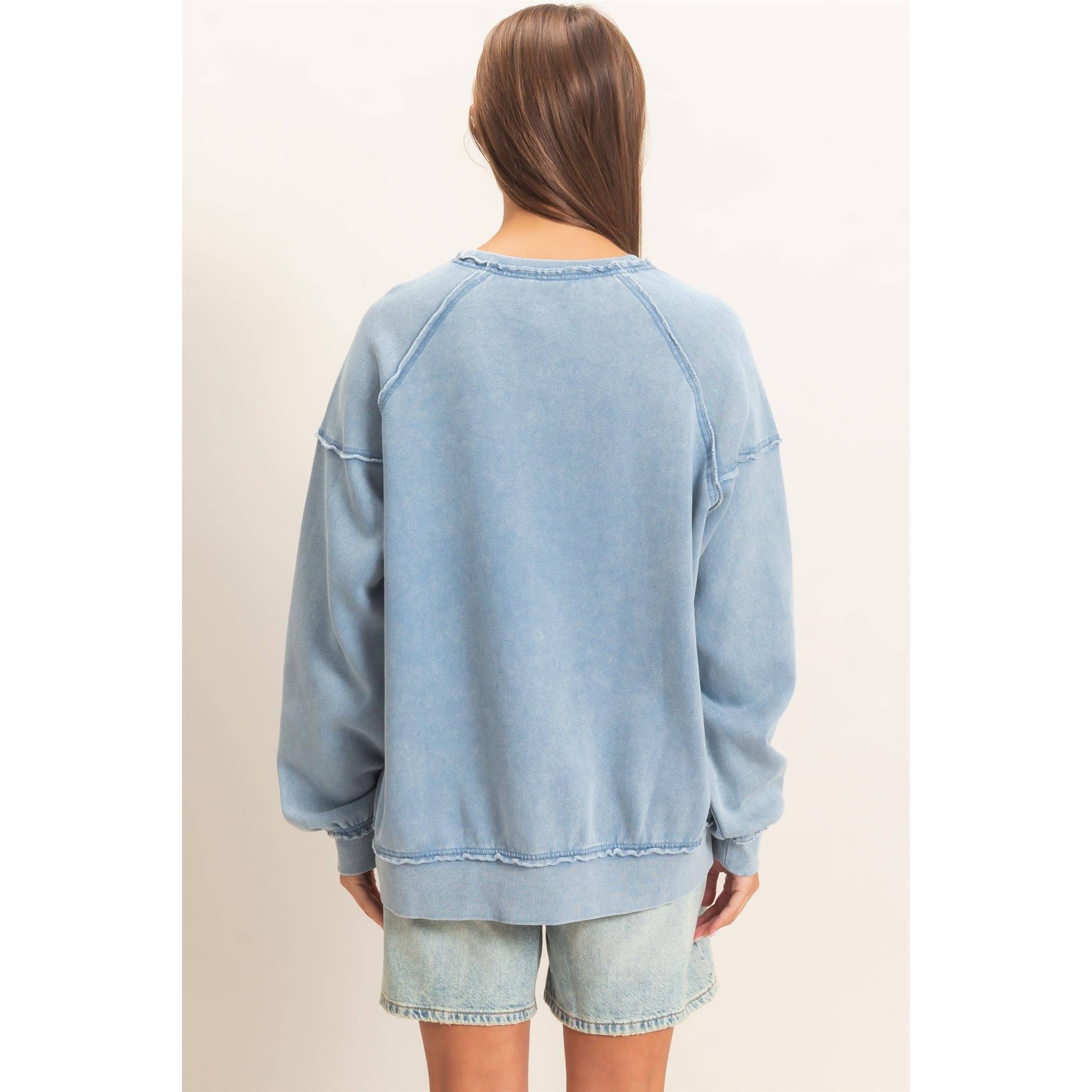 Acid Wash Raw Edge Sweatshirt