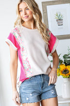 ET7907-10 SHORT SLEEVE ROUND NECK SOLID AND CONTRAST TOP