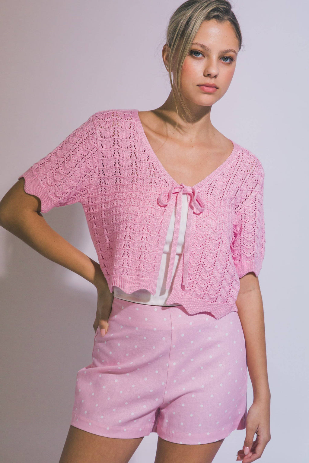 0410 Tie-front Knit Crop Cardigan SI-29538