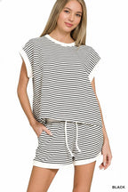 ...Stripe Contrast Trim Top & Shorts Set