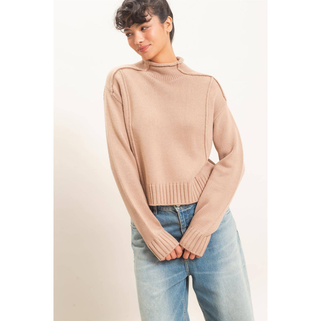 Roll Neck Sweater With Reversed Seam
