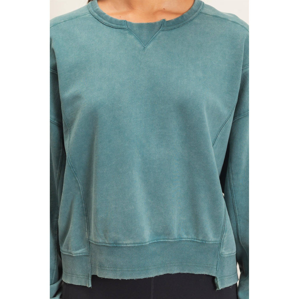 Acid Wash Seam Detail Crew Neck Sweatshirt