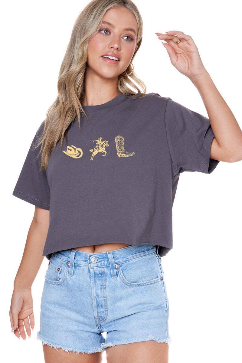 Cowboy Essentials Graphic S/S Faux Cropped Tee