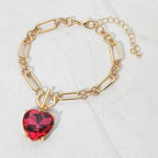 Chunky Heart Stone Cluster Toggle Charm Bracelet