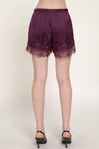 Waistband Lace Trim Hem Satin Shorts