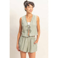 Sleeveless Tie-Front Vest And Elastic Waist Shorts Set
