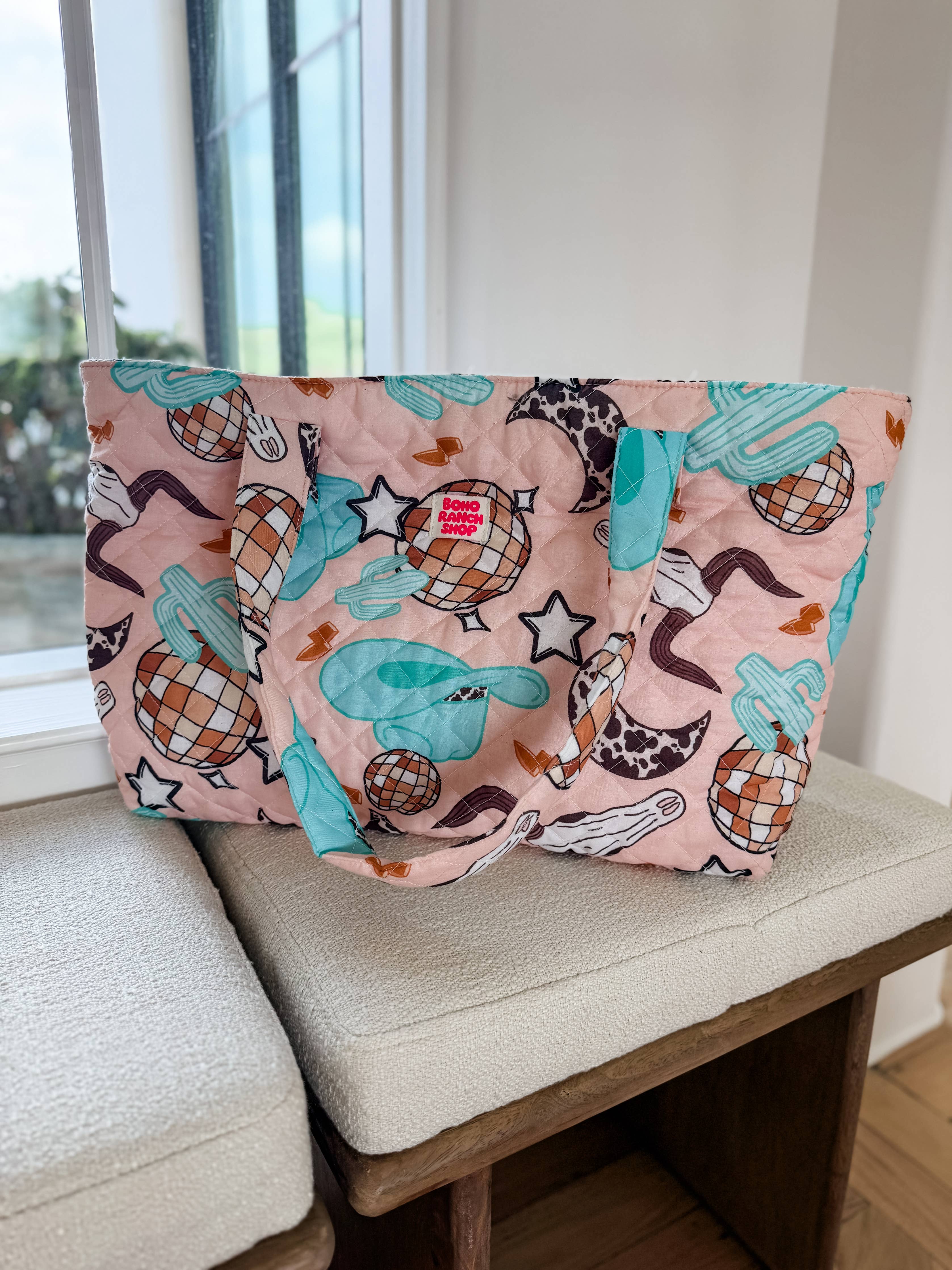 Western Print Everyday Carryall Tote Bag - Fabric Quilted 